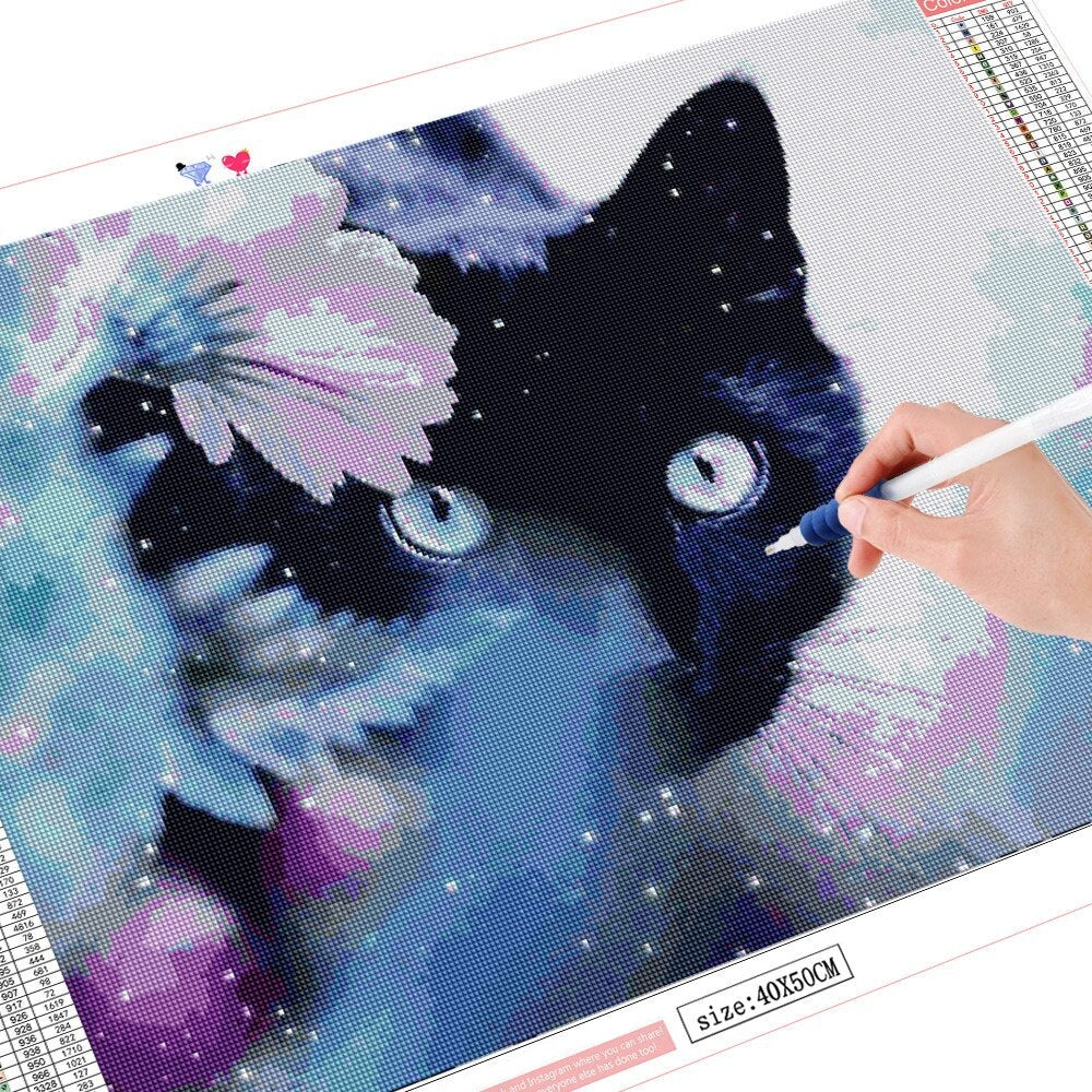 Leinwand Diamond Painting Schwarze Katze